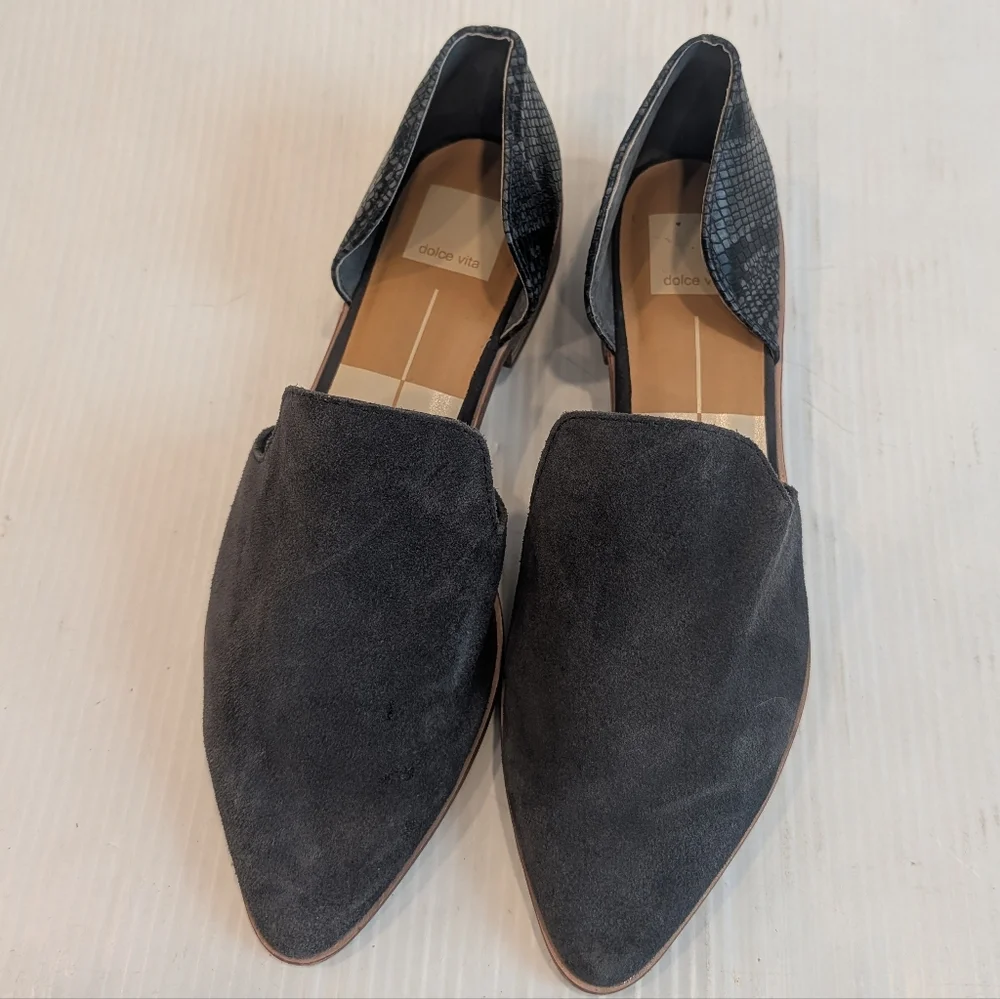 DOLCE VITA Kelsa Gray Suede And Snakeskin Leather D'orsay Flats Size 8.5